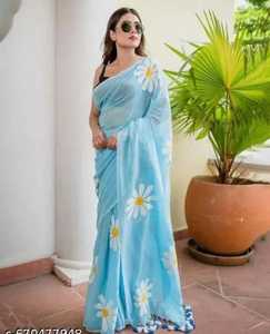 Sari de Lino de Alta Calidad, 6.10 Metros, Corte Individual, Tela Suave y Ligera, Prenda Étnica Festiva e Informal, India - Product Image 2