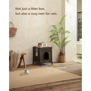 Casetta in Rattan intrecciata a mano in metallo piedi accresciuti 18.5 × 20.4 × 23.2 pollici lettiera per gatti mobili per soggiorno - Product Image 2