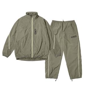Tracksuit Men <b>Black</b> Two Piece Set, Lightweight Nylon <b>Windbreaker</b> Jacket, Wholesale Jogging Suit, Private Label OEM - Product Image 2