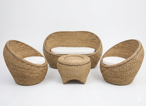 Best Selling Latest Design Natural Indonesian Furniture Abaca Wicker Living Set Consists of 1 <b>Table</b> and 3 Chairs - Product Image 2