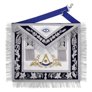Tablier de Maître Ancien Maçon de la Loge Bleue - Emblème en fil d'or avec franges en tresse argentée - Tabliers maçonniques de haute qualité avec franges en tresse - Product Image 1