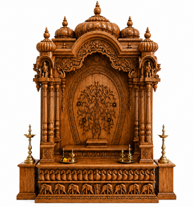 Divine Ashtalakshmi Home Temple Hand Carved Teak Wood Mandir with <b>Elephant</b> Base Triple Dome Ashtalakshmi Pooja Ghar Australia - Product Image 2