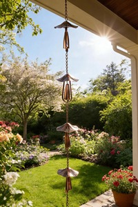 Chaîne de pluie suspendue en métal en forme de champignon, style Art Déco, pour la décoration extérieure de jardin et le drainage de l'eau de pluie des gouttières de toit, en provenance d'Inde - Product Image 2
