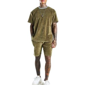 Nouvel ensemble de survêtement sportif personnalisé été 2026 en velours, 2 pièces, col rond, pour homme, en velours, ensemble assorti, survêtement - Product Image 1