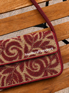 Handmade <b>Red</b> Gold Beaded Lightweight Luxury Shoulder Bag for Women with Floral Design Elegant Purse <b>Handbag</b> for Parties Weddings - Product Image 5
