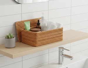 Cesta de Almacenamiento Rectangular de Mimbre Tejida a Mano con Tapa, Caja Organizadora de Mimbre Natural para Encimera de Baño, Dormitorio, Almacenamiento en el Hogar - Product Image 6
