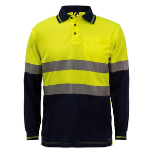 Men's Hi-Vis Long Sleeve Safety Polo Shirt Two-Tone Reflective Tape Quick-Dry Workwear <b>Top</b> Wholesale OEM Custom Logo - Product Image 5