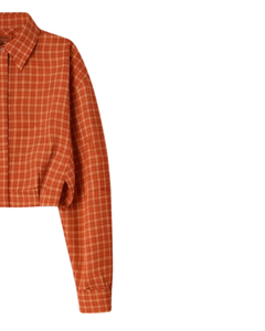 Camisa Corta a Cuadros Naranja Personalizada para Mujer, Cuello Camisero, Manga Larga, Botones, Blusa Informal, Fabricante OEM Personalizado - Product Image 3