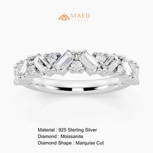 Anillo de Lujo de Plata de Ley 925 con Moissanita de Corte Marquesa para Compromiso, Aniversario, Eternidad o Boda para Mujer - Product Image 6