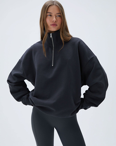 Sweat-shirt surdimensionné à fermeture éclair pour femme, en molleton de coton, à épaules tombantes, col montant, de haute qualité - Product Image 4