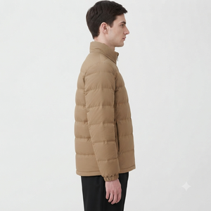 Men's Tan Stand Collar Puffer Jacket Lightweight Polyester Winter Coat Casual Outdoor Wear Zipper Closure Regular Fit Closure Re - Product Image 4