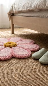 Tapis d'appoint moderne en laine tuftée à la main, motif géométrique rose premium, antidérapant, à poils moyens, pour chambre et chambre d'enfant - Product Image 5