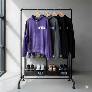 Style streetwear, 500 GSM, molleton lourd 100% coton, strass sur toute la surface, logo imprimé à l'écran, sweat-shirts unisexes à fermeture éclair - Product Image 2