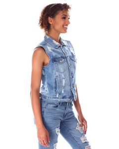Gilet en jean délavé bleu clair – Veste sans manches décontractée d'été avec poches latérales - Product Image 2