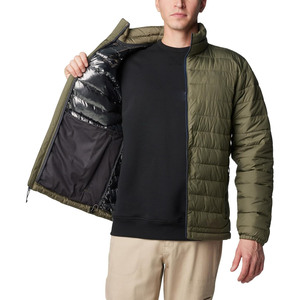 Blouson matelassé vert olive pour homme, col montant, fermeture éclair, coupe-vent, vêtement d'extérieur décontracté, rembourrage en polyester, idéal pour l'automne - Product Image 3