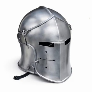 Casco Barbuta Medieval Personalizable Hecho a Mano con Grabado, Armadura de Caballero de Acero Plateado, Estilo Cruzado, Disfraz de Cosplay - Product Image 5