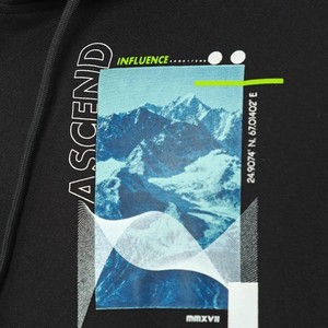 Sudadera con Capucha Negra para Hombre, Diseño de Montaña con Estampado Digital, Corte Regular, Tejido Casual, 100% Algodón, Ropa de Otoño - Product Image 5