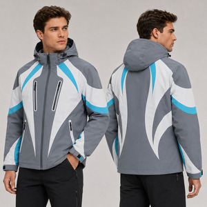 Veste de ski imperméable pour homme avec logo personnalisé, veste de snowboard à capuche avec blocs de couleur incurvés, manteau d'hiver pour l'extérieur - Product Image 3