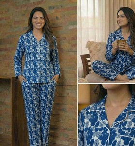 Ropa de Dormir Artesanal de Algodón Índigo para Mujer, Prendas Textiles Artísticas para el Hogar, Venta al por Mayor en India - Product Image 5