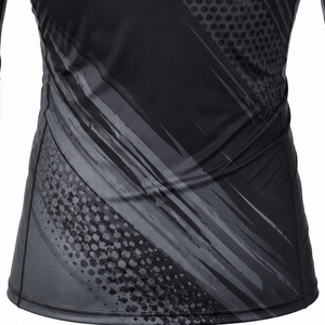 เสื้อรัดกล้ามเนื้อสำหรับฝึกซ้อม BJJ แบบสั่งทำพิเศษ ระบายอากาศได้ดี ผลิตจากโพลีเอสเตอร์/สแปนเด็กซ์ แขนยาว รับผลิตแบบ OEM แบรนด์ส่วนตัว สำหรับฝึกซ้อม MMA - Product Image 5