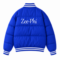 Veste matelassée personnalisée Zeta Phi Beta avec logo brodé sur le devant, bleu et blanc, manches longues, pour femme