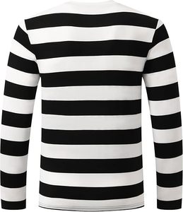 เสื้อยืดคอกลมแขนยาวลายทางสำหรับผู้ชายไซส์ใหญ่ ระบายอากาศได้ดี สไตล์ลำลอง สีดำขาว ทันสมัย ใส่สบาย - Product Image 2