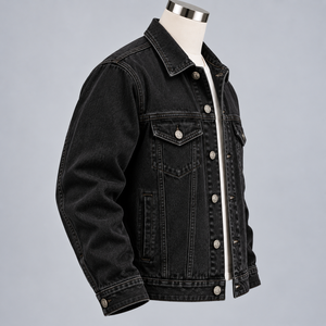 Chaqueta de Mezclilla Negra para Hombre OARH_INT INDUSTRY, Corte Regular, Cierre de Cremallera, Estilo Casual, Diseño con Costuras Decorativas, Prenda Transpirable para Otoño - Product Image 4