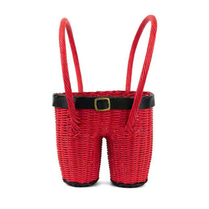 Panier tissé festif adorable en forme de pantalon de Père Noël, panier de rangement décoratif rouge pour cadeaux, bonbons et décorations de Noël - Product Image 5