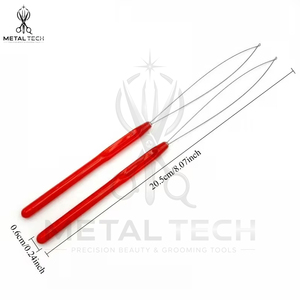 Wholesale Red Handle Micro Links Beads Loop <b>Needle</b> Extension Wire <b>Threader</b> Pulling Hook Stylist Hairdressing Tools - Product Image 2