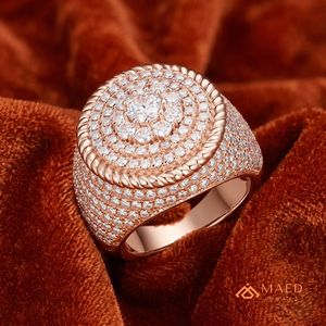 Anillo de Moissanita Chapado en Oro Rosa con Clúster, Halo Redondo y Pavé, Banda de Declaración, Joyería Hip Hop, Regalo para Hombre, Estilo Elegante Miami Chicago USA - Product Image 4