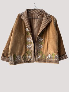 Veste en velours brodée à la main, manches longues, col montant, élégante, grande taille, pour femme, automne, longueur courte - Product Image 2