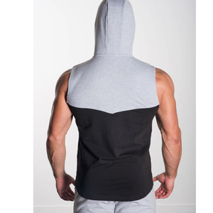 Men Casual Bodybuilding Gym Training <b>Workout</b> Sleeveless <b>Hoodies</b> Slim Fit Cotton/Polyester Color Panel Front Zipper Tank Top Hood - Product Image 4