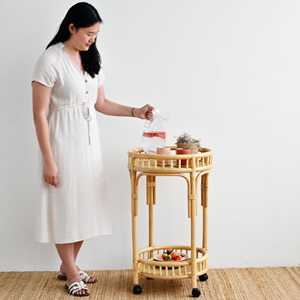 Chariot de service miniature en rotin fait main, chariot à vin en canne robuste à prix abordable - Product Image 3