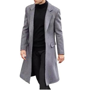 Manteau long pour homme, trench-coat surdimensionné, longueur au sol, vêtement d'extérieur chaud pour l'hiver, trench-coat uni, tricoté, coupe-vent, en laine, respirant - Product Image 1