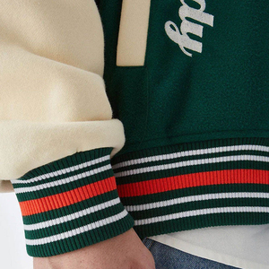 Veste Varsity Homme Verte Broderie Lettre R 24 Style Preppy Col Montant Coupe Droite Hiver Coupe-Vent Tissu PU Polyester - Product Image 5