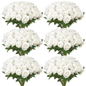Fiori artificiali in schiuma bianca realistica 120 pezzi rose finte alla rinfusa per matrimonio nuziale feste decorazioni per feste fai da te - Product Image 1
