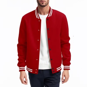 High Quality <b>Men's</b> Plain Red White Straps 100% Cotton Breathable Eco-Friendly High Street Varsity Baseball Letterman <b>Jacket</b> OEM - Product Image 1