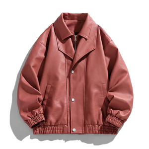Blouson en cuir pour homme sur mesure, fermeture boutonnée, style bomber, avec corps en cuir véritable, bordure côtelée et personnalisation de la marque. - Product Image 4