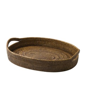 Handwoven Natural Rattan <b>Round</b> Serving <b>Tray</b> with Handles Eco-Friendly Wicker Coffee <b>Table</b> Organizer for Home Decor On Sale - Product Image 2
