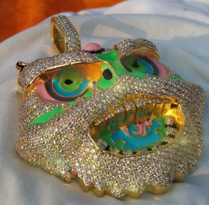 Collier pendentif tête de lion verte en laiton doré avec micro-incrustation de zircon, bijou fantaisie pour cadeau de fête - Product Image 3