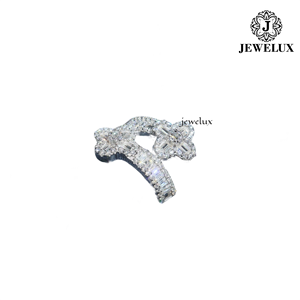 Jewelux Women's 925 Silver Cocktail <b>Ring</b> With Cut <b>Crystal</b> Flower Design Rhodium Plated Pave Setting Luxury Engagement - Product Image 4