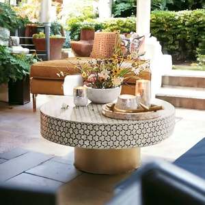 Meubles en os incrusté, design marocain très demandé, table basse en os incrusté avec base en laiton pour la maison, l'hôtel et le restaurant - Product Image 2