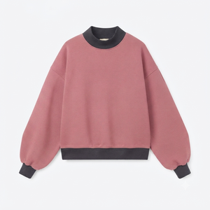 Sudadera de punto oversize rosa para mujer, 100% algodón, cuello simulado, hombros caídos, estilo urbano, color liso, a prueba de viento, informal, para invierno - Product Image 1
