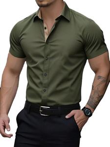 เสื้อเชิ้ตแขนสั้นลายทางผู้ชาย ระบายอากาศได้ดี ทรงเข้ารูป ปกติดกระดุม ผลิตจากผ้าฝ้ายพรีเมียม 100% โดย saresa fashion - Product Image 2