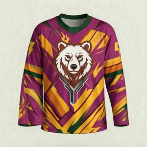 Camiseta de Hockey sobre Hielo Sublimada para Hombre, Manga Larga, Cuello en V, Estampado Geométrico de Oso, Poliéster, Absorbe la Humedad, Corte Regular - Product Image 1