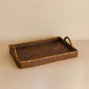Wholesale High Quality Handcrafted Natural Rattan Rectangular Tray Set Woven Serving Tray with Handles Suitable For Coffee Table - Product Image 4
