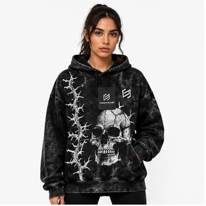 Acid Wash Hoodies For Women Oversized Casual Style Hooded Collar Cotton Material Quick Dry Ladies Hoodies In <b>Low</b> MOQ - Product Image 1