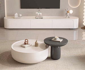 Modern <b>Round</b> Resin Coffee <b>Table</b> Set Minimalist Living Room Furniture Nesting Design <b>White</b> and Gray Center <b>Tables</b> - Product Image 1