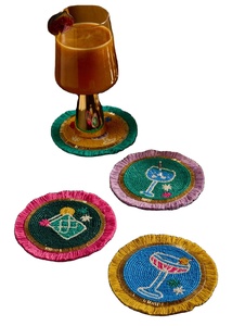 CRYSTAL CRAFT Octopus <b>Beaded</b> <b>Coasters</b> Custom Seed Bead Handmade Promotional Personalized Multi Colors Square - Product Image 2