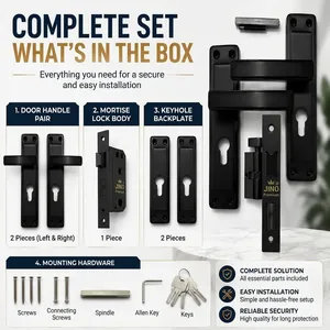 Juego de Manijas de Puerta con Cerradura de Embutir Negro Mate Premium, de Alta Resistencia, para Entrada Exterior, con Placa, Palanca, Herrajes, Cilindro y Llaves, Diseño Moderno y Resistente al Óxido - Product Image 5